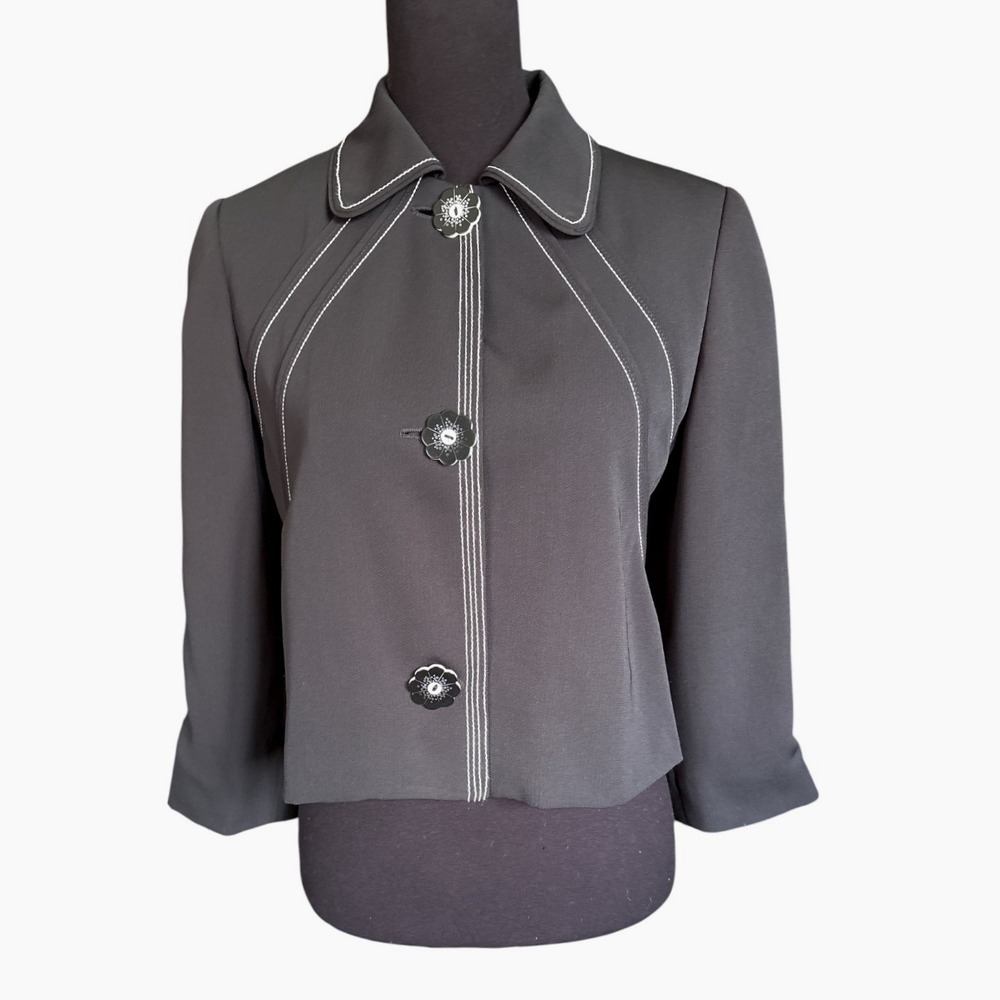 Vintage 1970s Roth LeCover California Black Mod Cropped Jacket, Size 4, Retro
